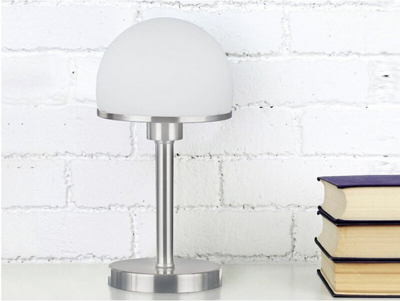 Led Tischleuchte Silber Glasschirm Weiß - Touch dimmbar, Höhe 39cm