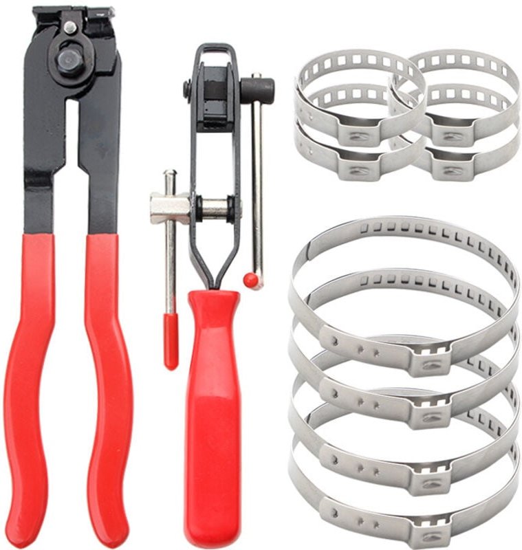 Thumbnail - Schlauchschellenzange, 2 Zangen, Universalgelenk-Schellenzange und Crimpbandschellen mit 8 Stück RWPleasant Clamp Angebo...