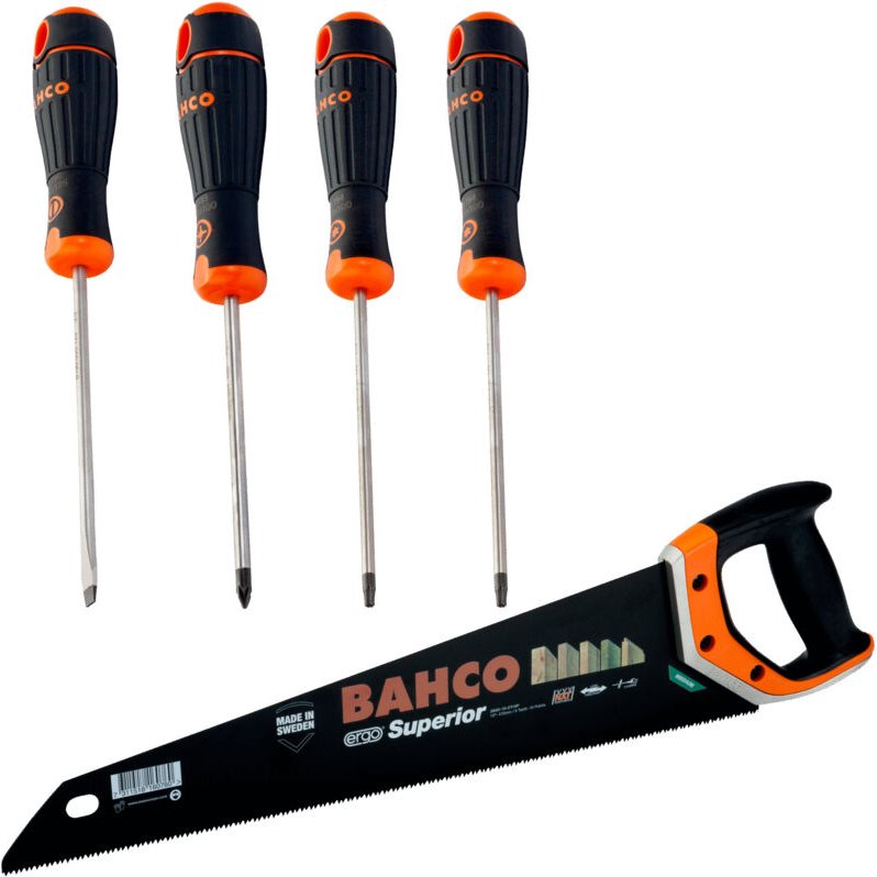 Bahco Fuchsschwanz ERGO Superior Blattlänge 475 mm + Schraubendrehersatz 4-tlg.