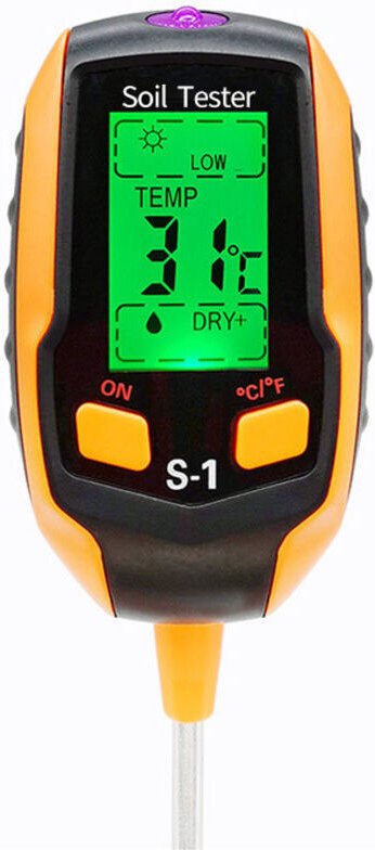 4-in-1-Feuchtigkeitsmesser – Digitales LCD-Display – Messung von Pflanzentemperatur, Bodenfeuchtigkeit, pH-Wert und Sonn...