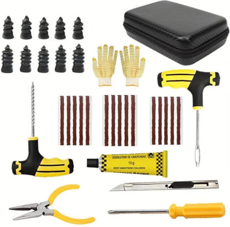 Notfall-Reparaturset für Autoreifen (34-teilig) für Autos, Motorräder, Elektrofahrzeuge und schlauchlose Reifen.