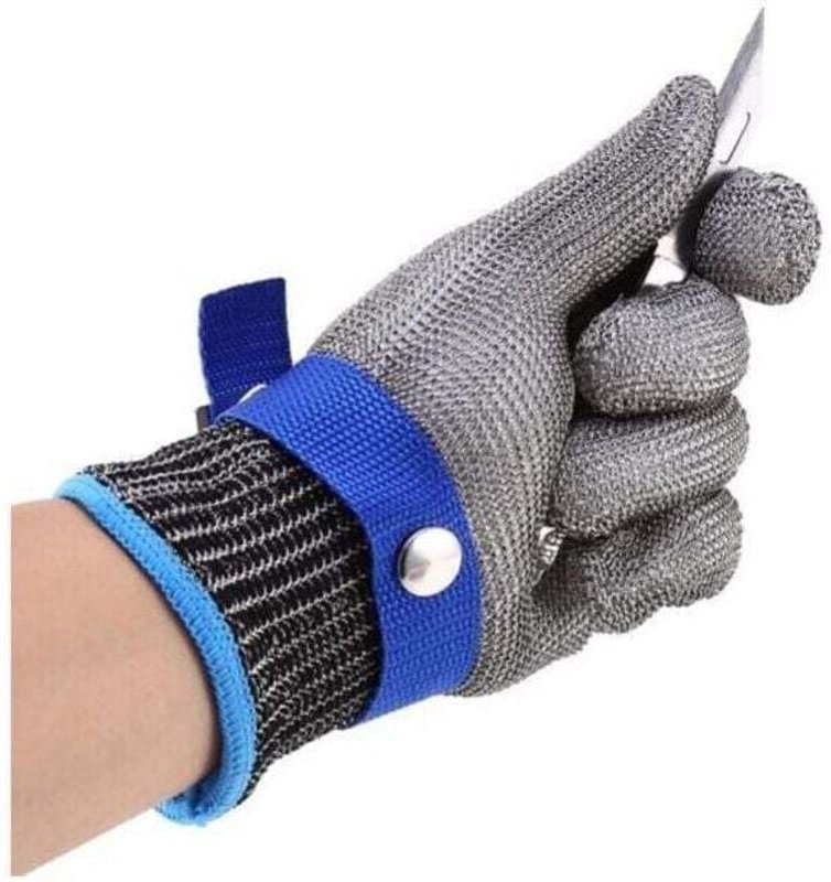 Metzgerhandschuh aus kettenhemdbeständigem Edelstahl, Blau, Hochleistungsschutz der Stufe 5, xl,