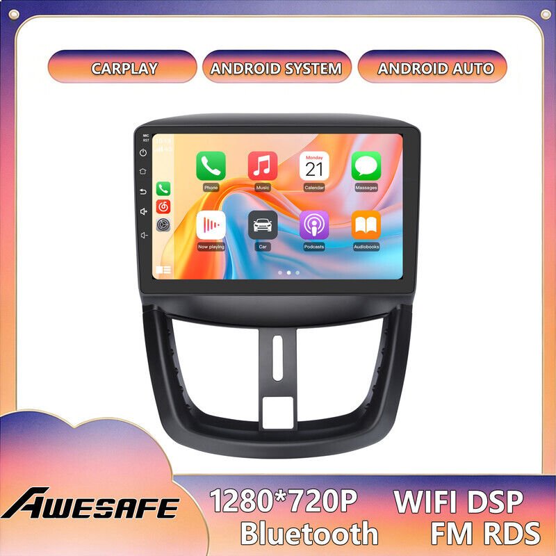 AWESAFE Autoradio Android 13 für Peugeot 207 (2006–2015) 4GB+64GB 9'' Touchscreen CarPlay Android Auto GPS WiFi Bluetoot...