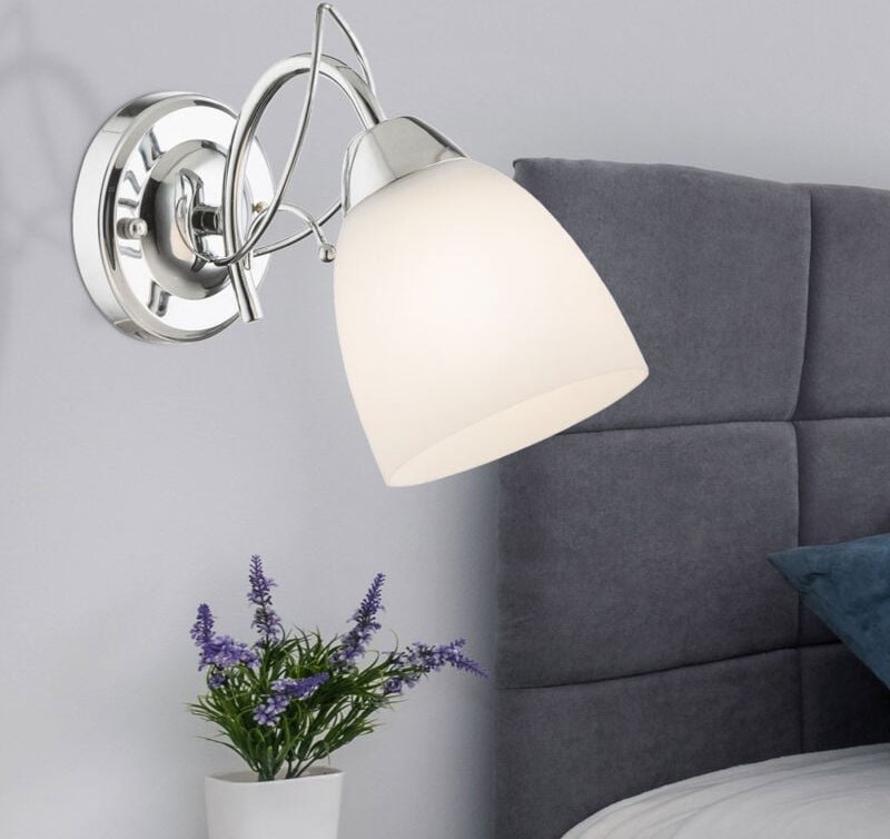 Wandleuchte Chrom Wandlampe Glasschirm Treppenhausleuchte Spotlampe, 1x E27 Fassung, BxHxT 11x19x24 cm