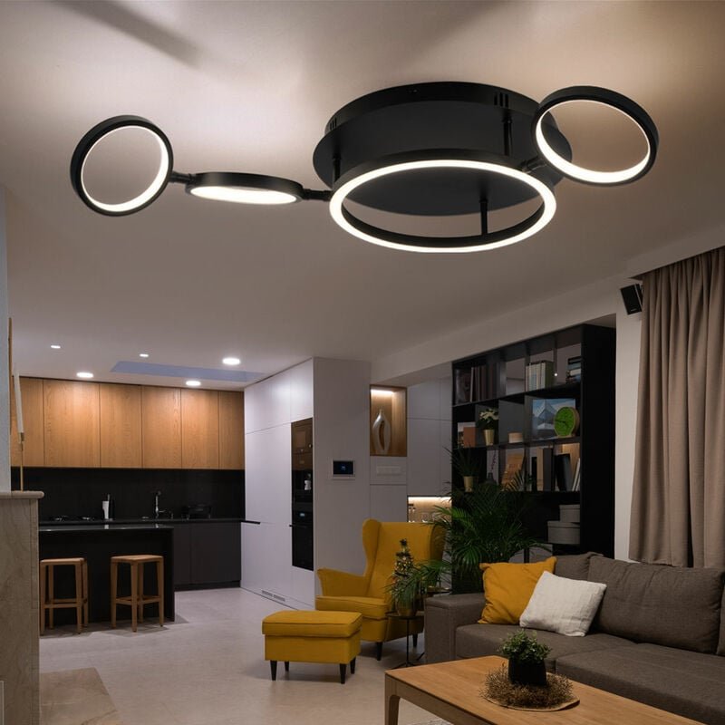 Thumbnail - Globo - Deckenleuchte Deckenlampe led Esszimmer Wohnzimmerlampe modern led schwarz in Ringform, Metall Kunststoff, 1x 23...