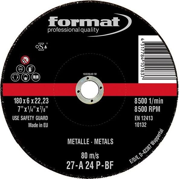 Schruppscheibe gekröpft Stahl/Guss 180x8mm Format