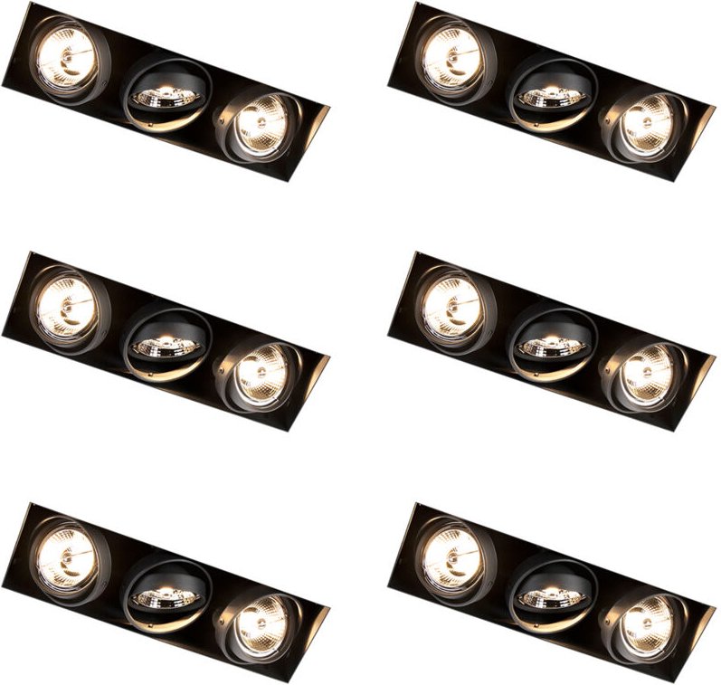 Set mit 6 Einbaustrahlern schwarz GU10 AR70 Trimless 3-Licht - Oneon
