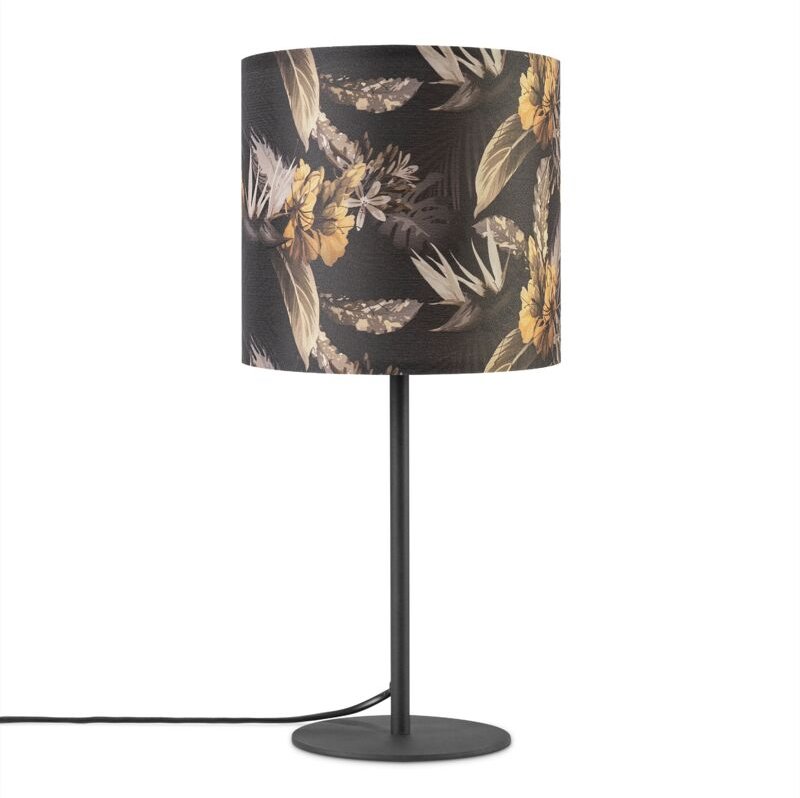 Tischlampe Schreibtischlampe Wandlampe Stoff Nachttisch E14 Blumen Jungle Deko Tischleuchte - Schwarz, Design 6 (Ø18 cm)...