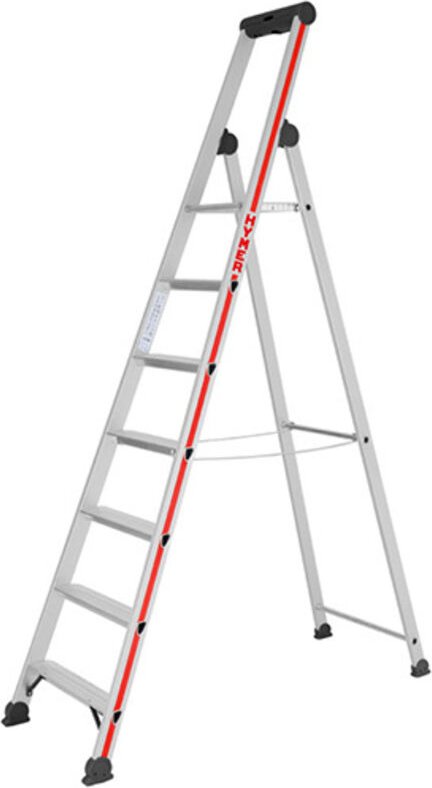 Hymer Stufenstehleiter, Plattform einseitig begehbar, S-Brückeeinseitig 7 Stufen