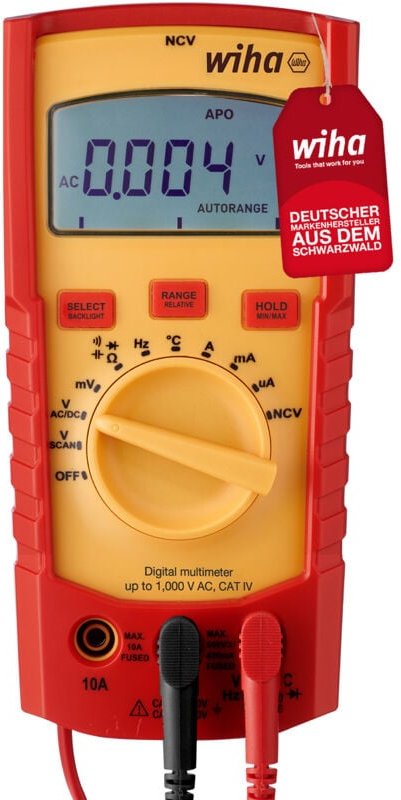 Wiha - Digitales Multimeter bis 1.000 v ac, cat iv inkl. 2x AAA-Batterien i mit True-RMS Funktion i LCD-Anzeige (45215)