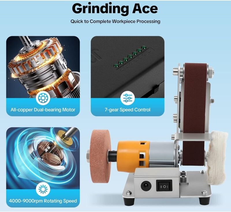 Mini Bandschleifer DIY Poliermaschine 7 Gang Elektrischer Schleifer 4000-9000/min Schleifbänke Spitzer Bankschleifer Ban...