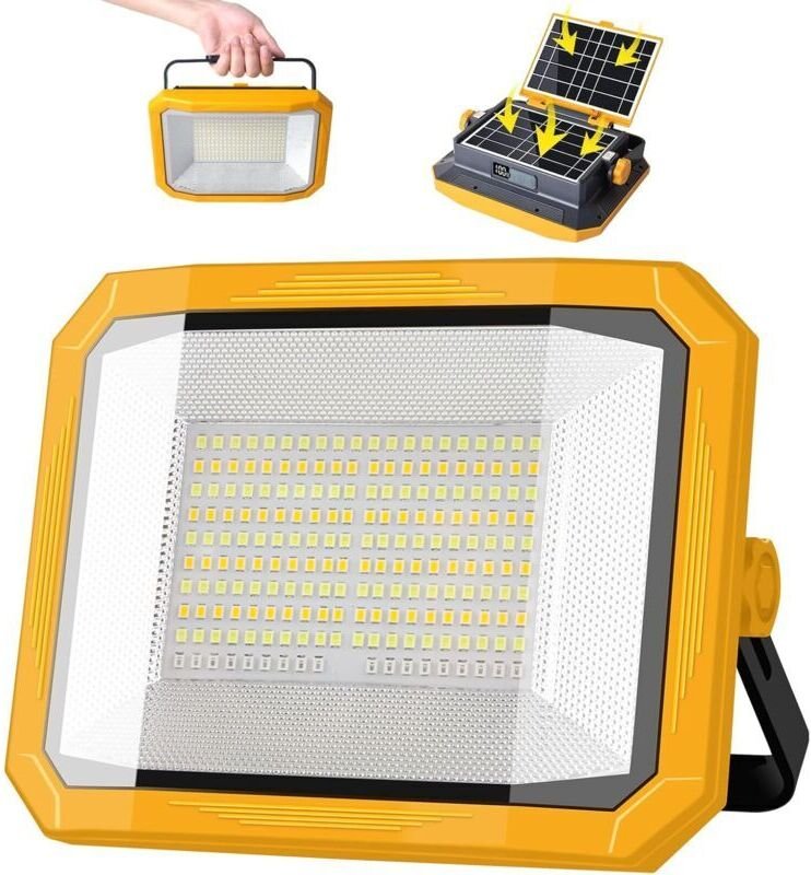 Vtizikl Projecteur LED Rechargeable 100W, Projecteur LED Chantier Portable 12000LM Super Lumineux avec 2 Panneau Solaire...