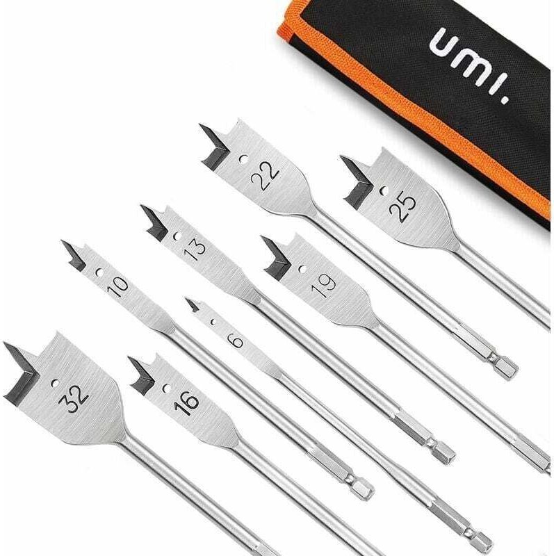 Umi 8-teiliges Flachbohrer-Set für Holz, Flachbohrer Ø 6, 10, 13, 16, 19, 22, 25 und 32 mm für die Holzbearbeitung
