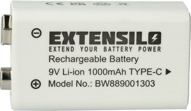 Extensilo - 9V-Akku Block für diverse Geräte (1 Ah, 9 v, Li-Ion), ready-to-use