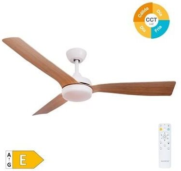 Thumbnail - EDM - Cefalú Deckenventilator mit dimmbarem LED-Licht und Fernbedienung (48W 3CCT 1534lm) in Weiß und Holzoptik