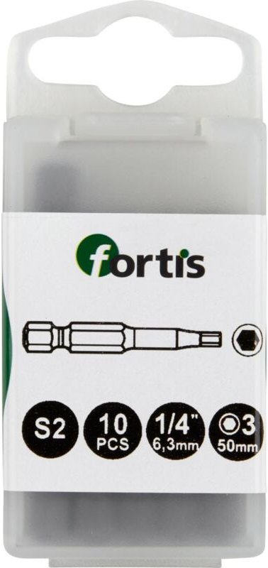 FP - Bit zähhart 1/4' DIN3126 E6,3 Innensechskant 3x50mm 10er Pack fortis