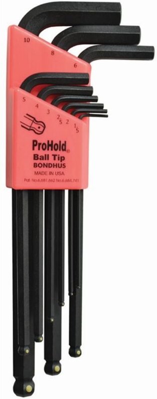 Set mit 9 ProHold Winkelschraubenschlüsseln® mit Kugelspitze in metrisch 1,5-10 mm Bondhus 74999