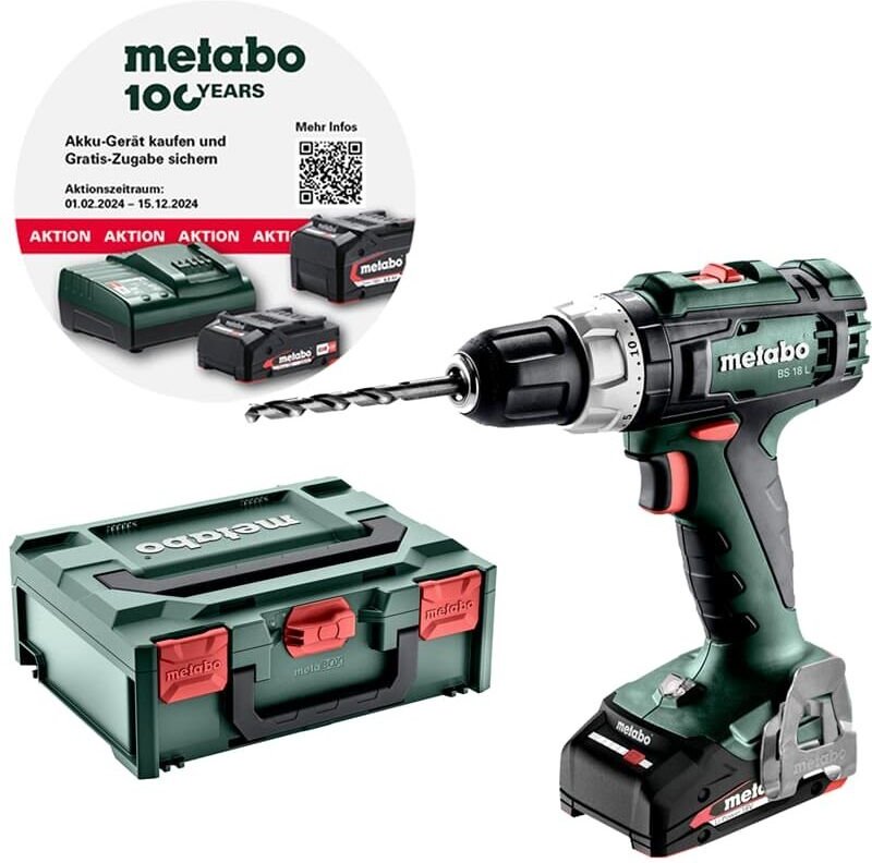 Metabo - Akku-Bohrschrauber BS18L im Set mit 2x 2,0 Ah Akkus, Ladegerät und Koffer