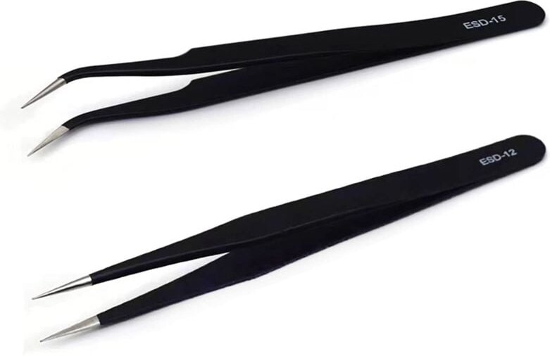 Memkey - 2 Stück antistatische Präzisionspinzette – Edelstahlpinzette – für Augenbrauen, Wimpern, Gesichtshaar (schwarz)...