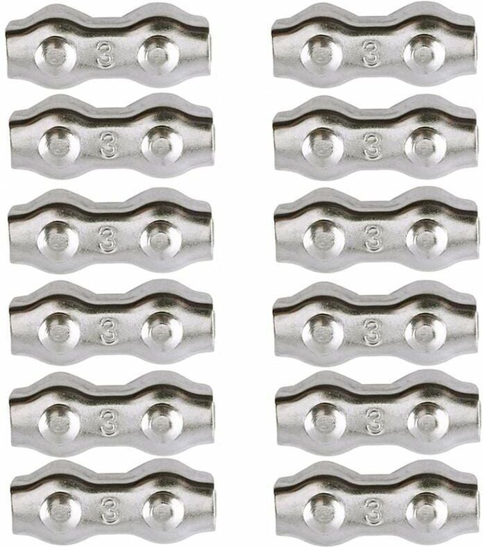 Kabelbinder, 3 mm Stahlkabelbinder, 12 Stück, Duplex-Kabelbinder, Kabelclip, 304 Edelstahl-Kabelclip, Kabelklemmen für 2...