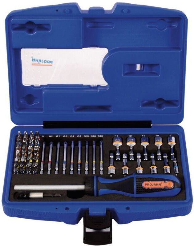 Projahn 1/4 Bit Box mit markierten Bits 60-tlg. inkl. Ratschenschraubendreher mit Bitfach