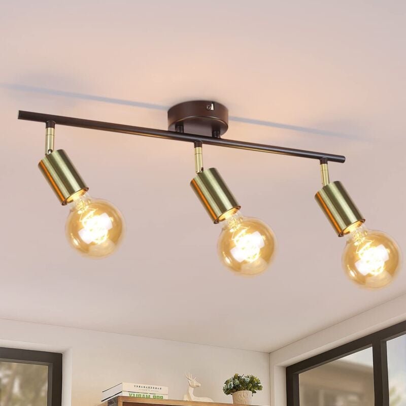 Deckenleuchte Vintage 3 Flammig Deckenstrahler i E27 Deckenlampe Industrial Küchelampe Schwarz-Gold Retro Deckenspots Sc...