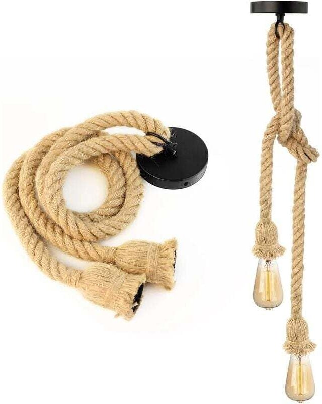 Odipie - Kronleuchter aus Hanfseil, doppelköpfig, hängende industrielle Pendelleuchte, Retro-Kronleuchter aus Hanfseil f...