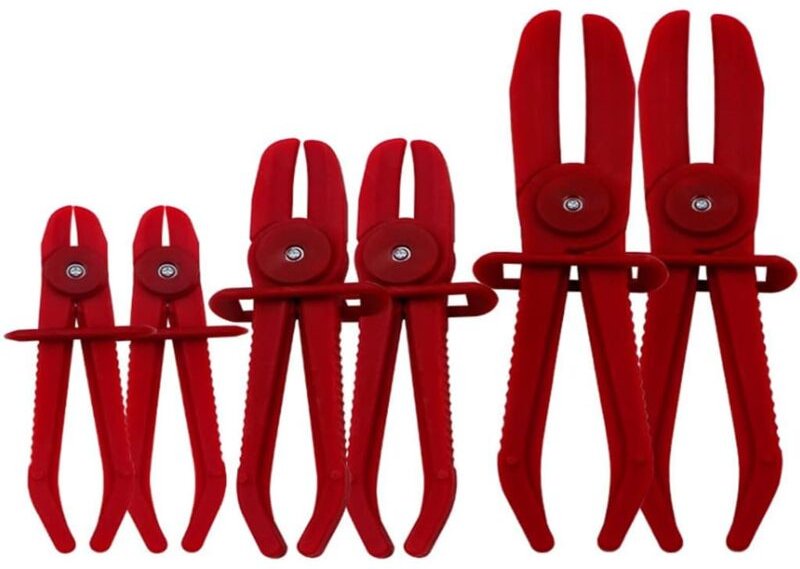 Aougo - 6-teiliges Kraftstoffschlauchzangen-Set, rote Schlauchzange, flexibles Schlauchklemmwerkzeug, Schlauchklemmenzan...