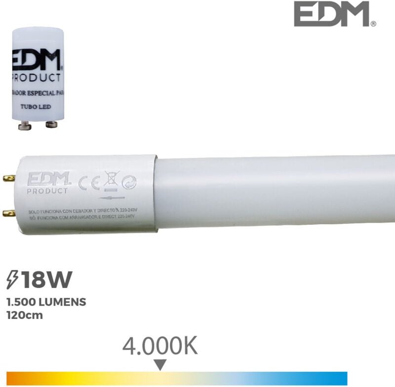 EDM - T8 LED-Röhre 18 w, 1950 lm, 4000 k Tageslicht, entspricht 36 w, ø2,6 x 120 cm