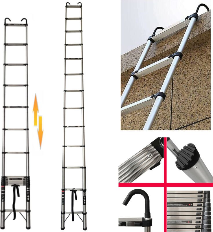 16.5FT 5m Leitern mit 2-Haken Leichtgewicht Safety AntiRutsch Kompakt EN131