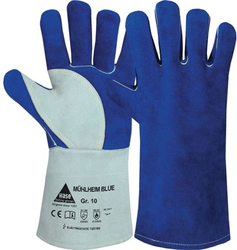 Hase Safety Gloves - Schweißerhandschuhe Mühlheim Blue Größe 10 blau/grau en 388, en 12477 PSA-Kategorie ii