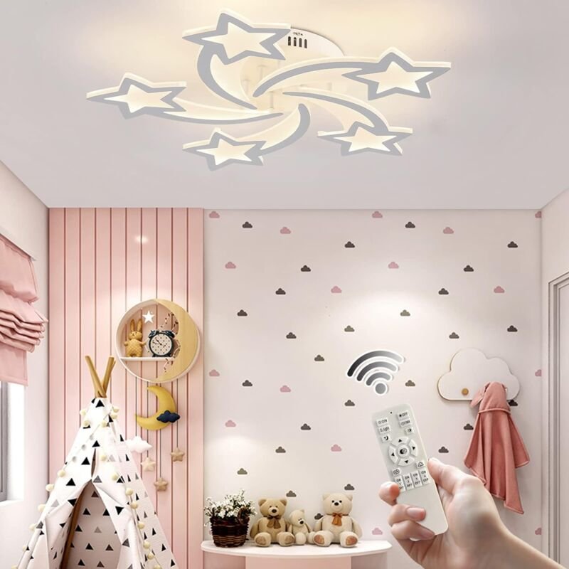 Dimmbare LED-Deckenleuchte 60 w Moderne Acryl-Deckenleuchte, 5-Sterne-Kronleuchterbeleuchtung für Kinderzimmer Schlafzim...