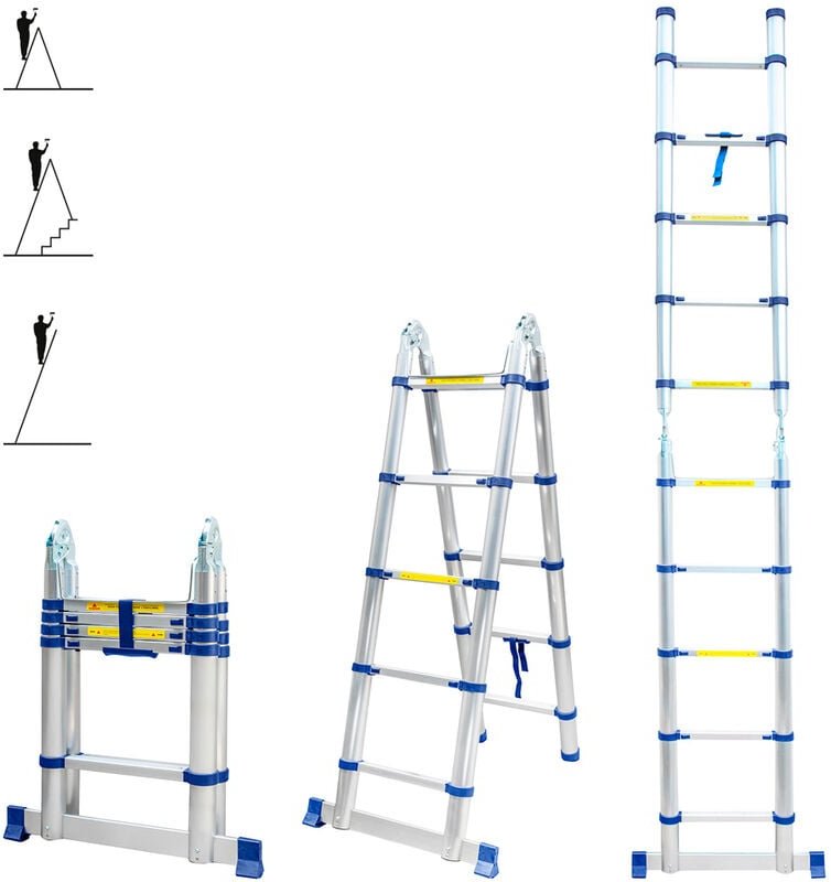 Aluminium Teleskopleiter 3,2 m (1,6 + 1,6), gelenkig und faltbar, ultraleicht, kompakt, Max. Belastung 150kg, Arbeitshöh...