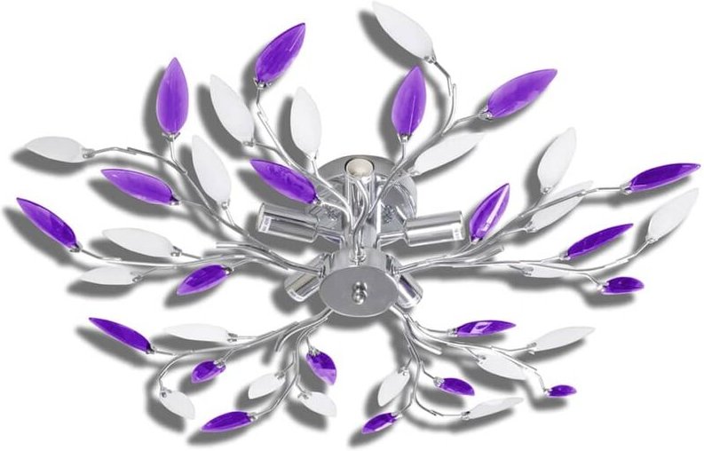 Deckenlampe Lila und weiße Blätterranken mit Acryl-Blättern 5x E14 vidaXL
