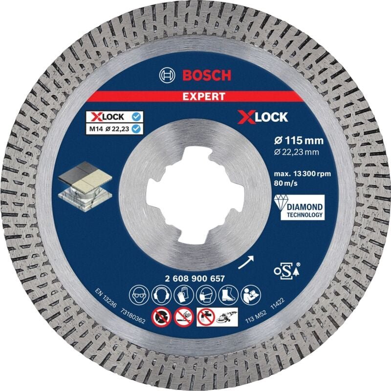 Bosch - Professional Expert HardCeramic x-lock Diamanttrennscheiben, 115 x 22.23 x 1.4 x 10 mm (2608900657)