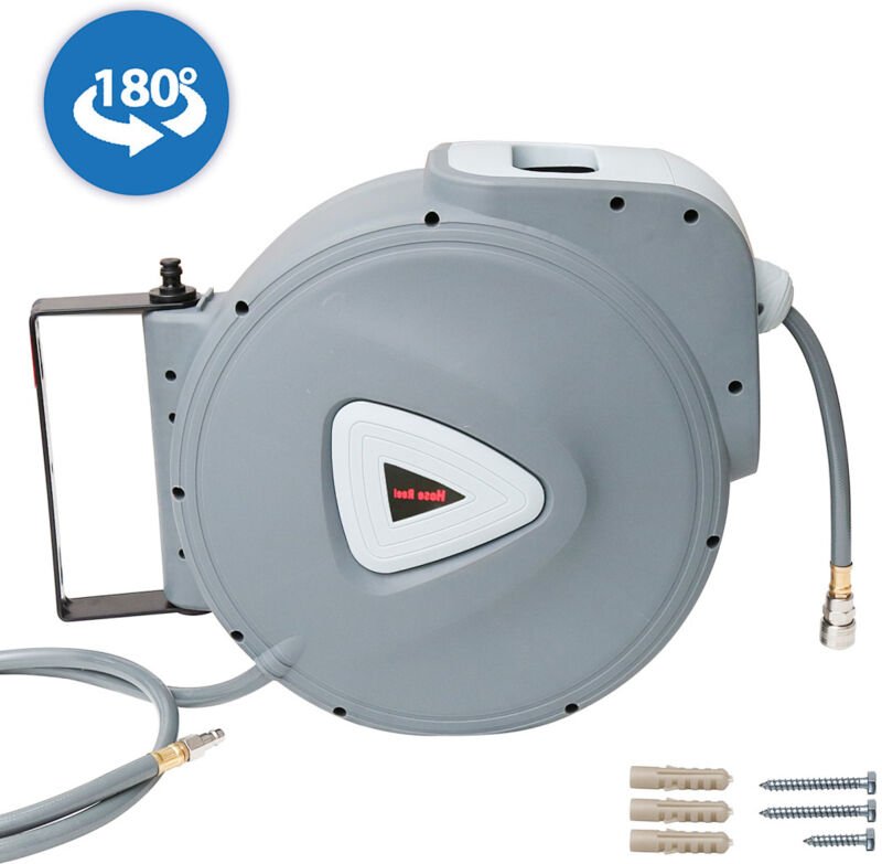 Wolketon Druckluft Schlauchtrommel 30m+2m Automatischer Einzug 1/4" Anschluss 18 bar Ø15mm Automatik Schlauchaufroller D...