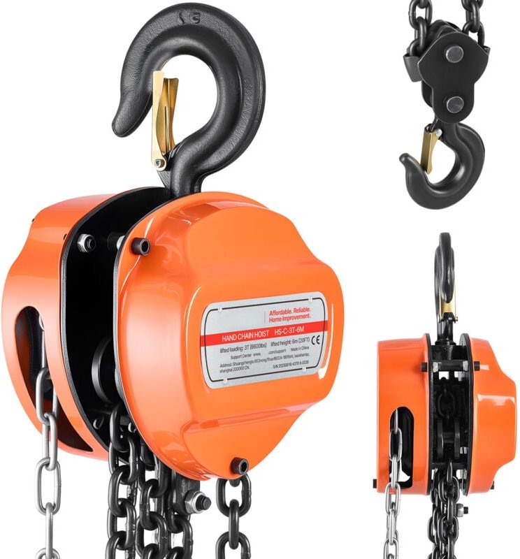 Mophorn Kettenzug mit 3 Tonnen Tragkraft, Handkettenzug, 6 m Hubhöhe, Hebezug mit G80-Kette, robuster Flaschenzug, manue...