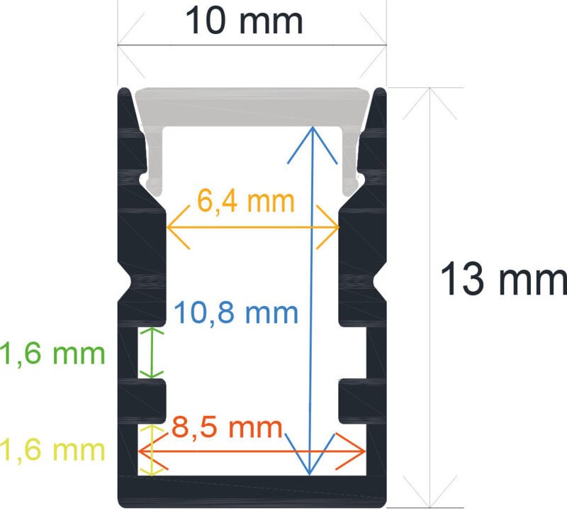 Profil Led Oberfläche 10x13mm Opal 2m 161013