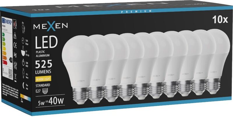 Mexen Nova 10x LED-Glühbirne E27, A60, 5W, Warm - 3000K, 525 lm - L100-E27-0530-01x10