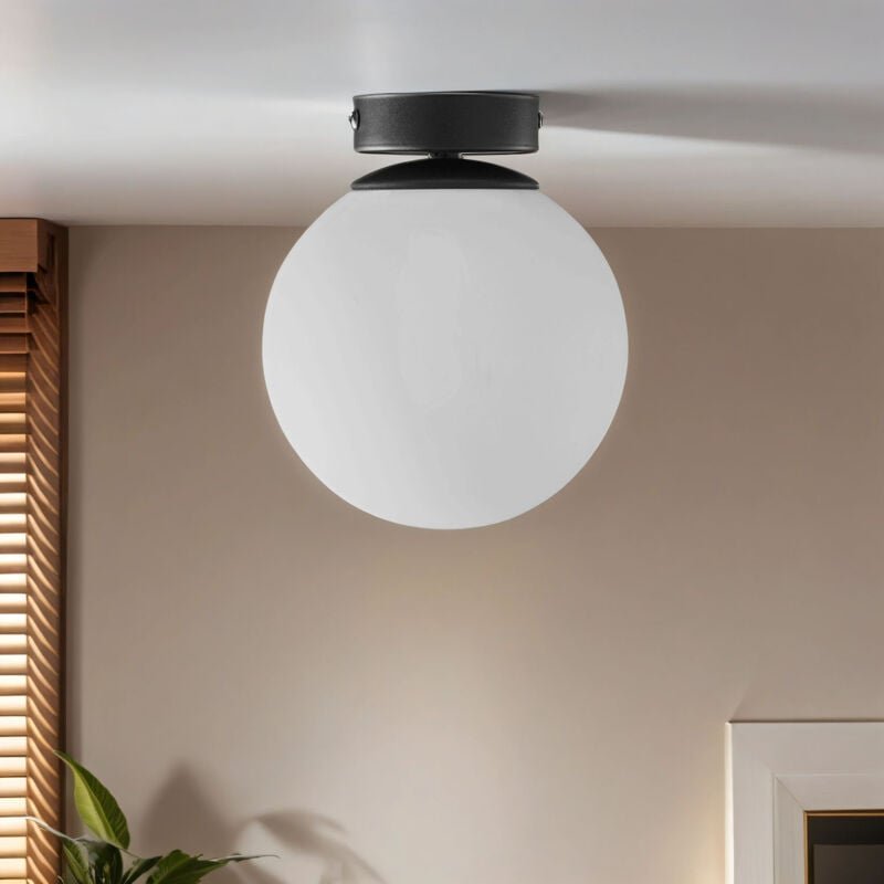 Deckenleuchte Glas Kugel Schwarz Weiß Ø 16 cm H: 21 cm E27 Modern Deckenlampe