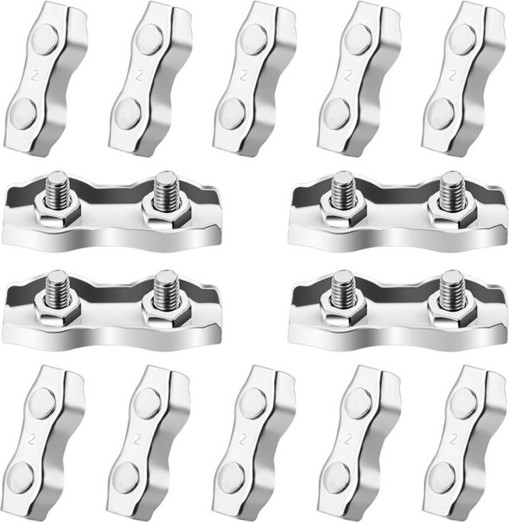 14PCS 2-Post Drahtseilklemme M2 1/16 Zoll Kabel Doppelbolzenclips für 1/16 Zoll/1,5 mm