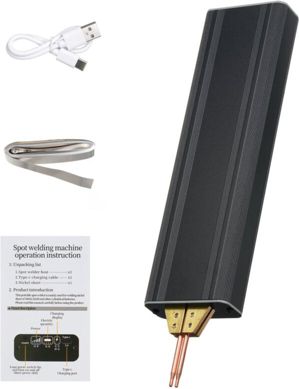 Saldatrice a punti portatile con 5 velocità regolabili per lamiere di nichel da 0,1 a 0,15 mm, ricarica USB, batteria al...