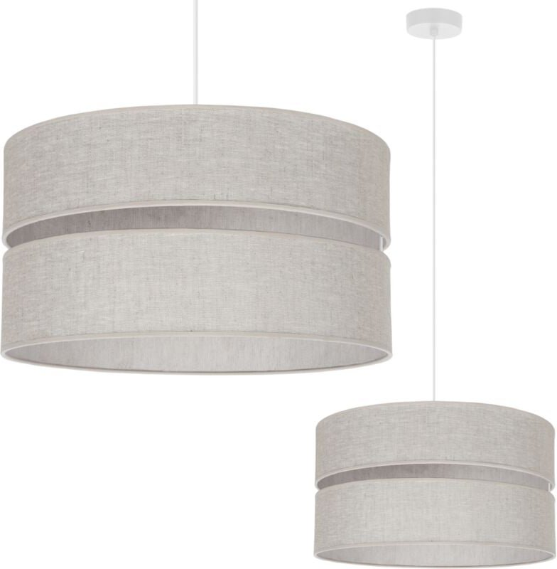 Duo Leinen Hängelampe Weiss 1 Flache Licht Beige Lampenschirm L01 40cm