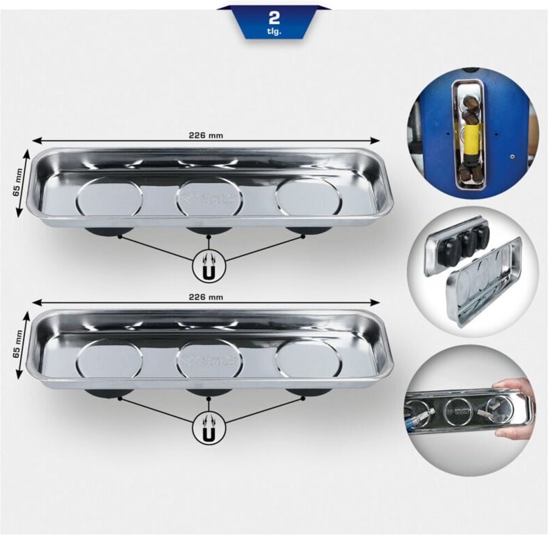 BRILLIANT TOOLS Magnetisches Tablett / Schale-Set aus Edelstahl 65 x 226 mm 2tlg. - BT691155
