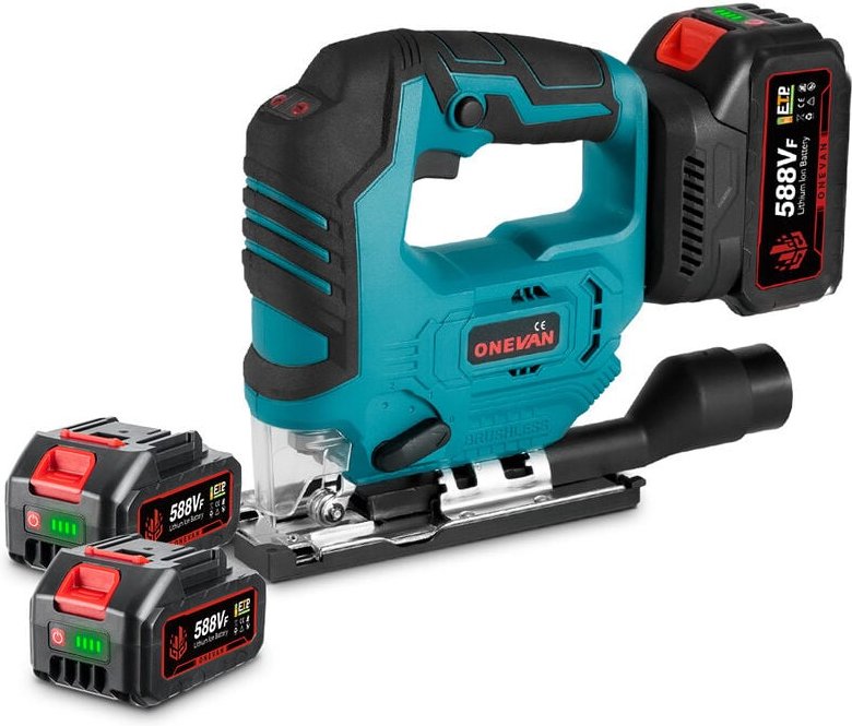 Onevan - 18-V-Akku-Stichsäge, Stichsäge mit 5-Gang-Einstellung, mit zwei 3,0-Ah-Akkus und Ladegerät