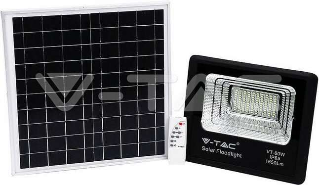 Vtac - v-tac led Flutlicht mit Fernbedienung, 20W Solarpanel, LiFePO4, Timer, 5m Kabel, Kaltweiß, Schwarz, IP65