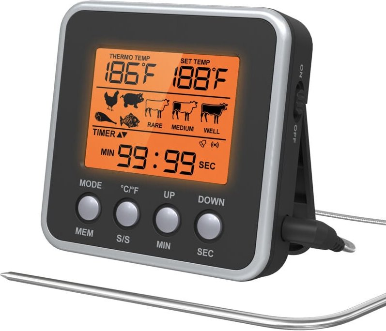 Elektronisches digitales Lebensmittelthermometer mit großem Bildschirm, Küchen-Lebensmittelröster, Backofen, Grillgabel-...