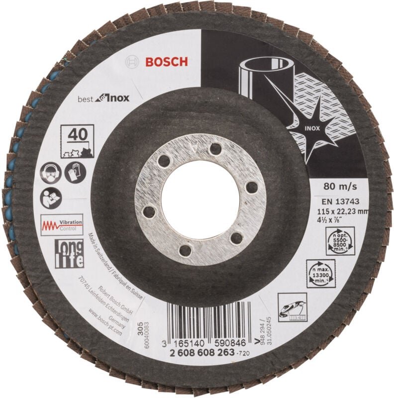 Bosch - Accessories 2608608263 X581 Fächerschleifscheibe Durchmesser 115 mm Bohrungs-Ø 22.33 mm Edelst