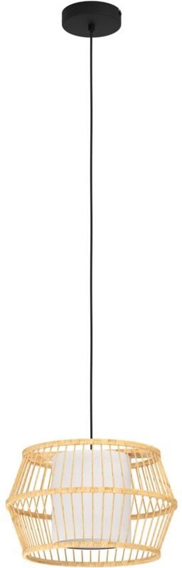 Hängelampe Monterroso, 1-flammige Pendelleuchte Esstisch, Esszimmerlampe aus Bambus in Natur, Textil in Weiß und Metall ...