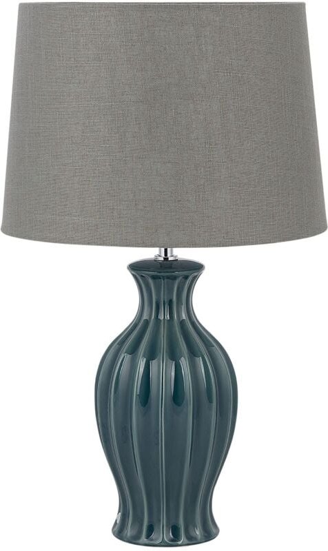 Tischlampe Grün Keramik 59 cm Stoffschirm Graubeige Vasenform Kabel mit Schalter Retro-Stil